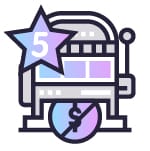 An image depicting a slots machine with a crossed-out dollar coin at the bottom and a star at the top featuring the number 5 in its centre to symbolise the top 5 free slots games